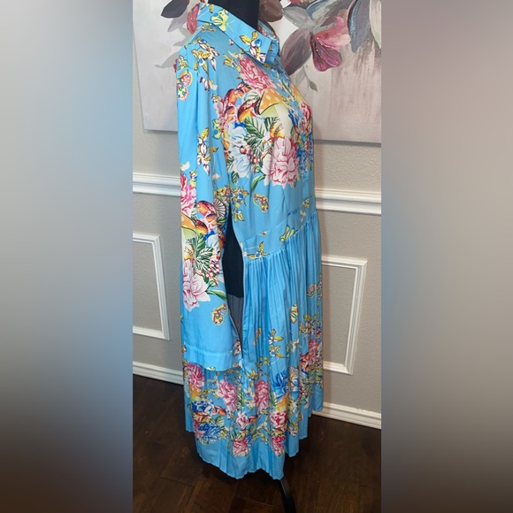 Blue Floral Collared Bishop Sleeve Dress || Size 2XL - Picture 9 of 14